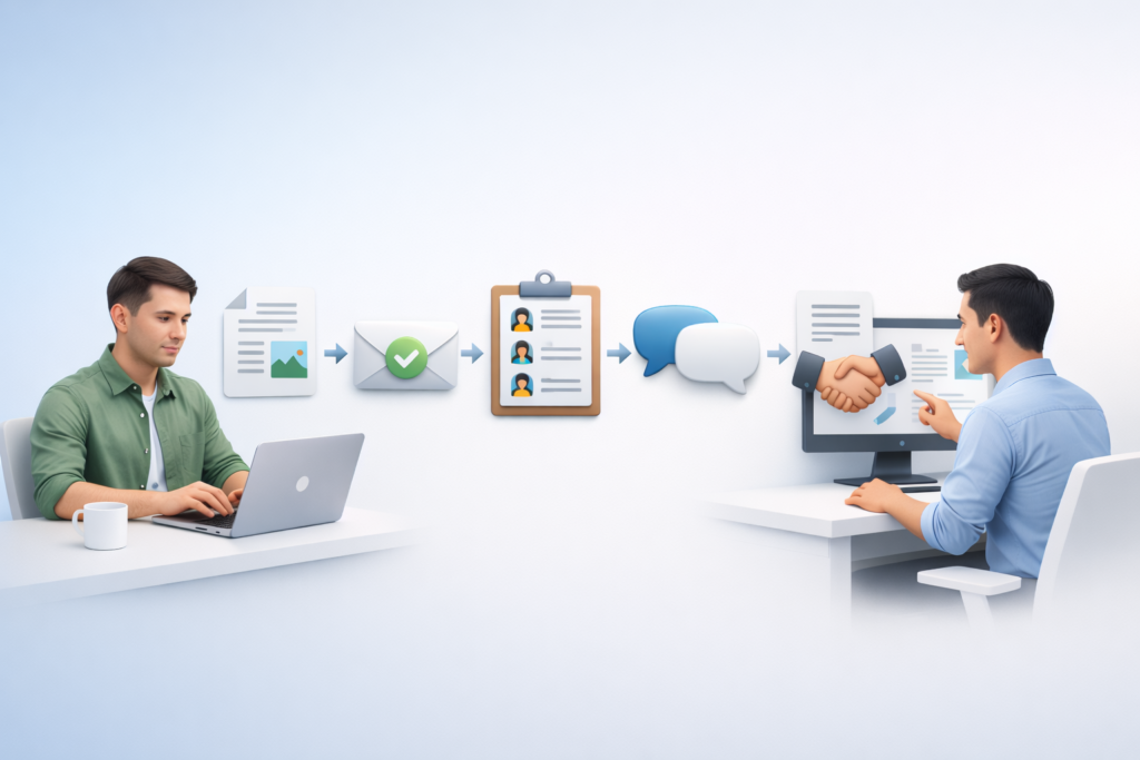 Freelance bidding process workflow showing steps from project post to hire