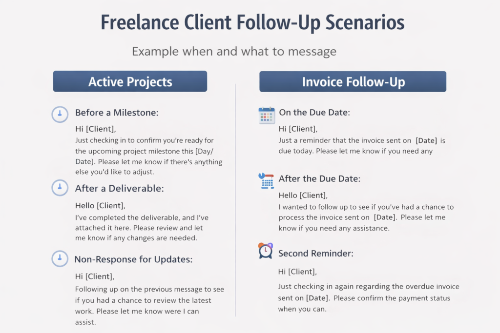 Freelance client follow up strategy for repeat business and referrals showing how to re-engage past clients professionally